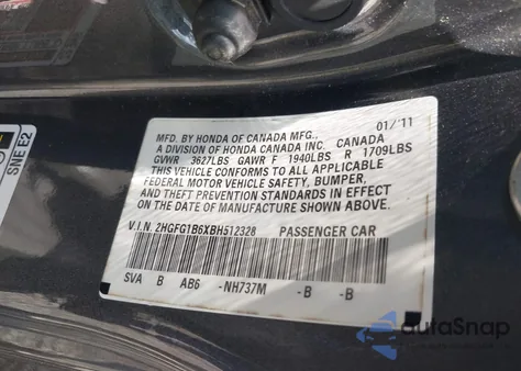 2011 Honda Civic Lx z USA, uszkodzony, nr VIN 2HGFG1B6XBH512328